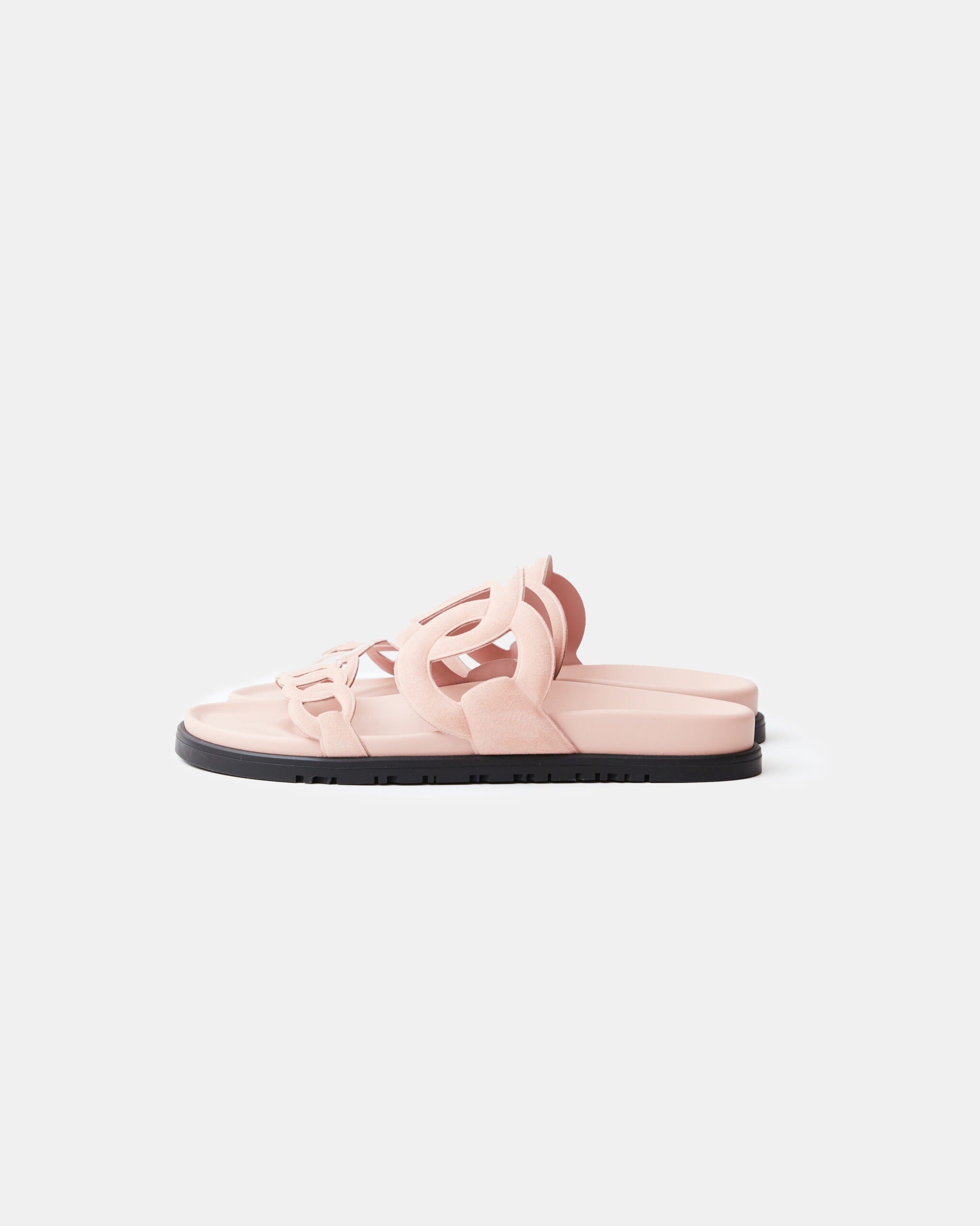 Hermès Extra Rose Opaline Chevre Velours Sandals