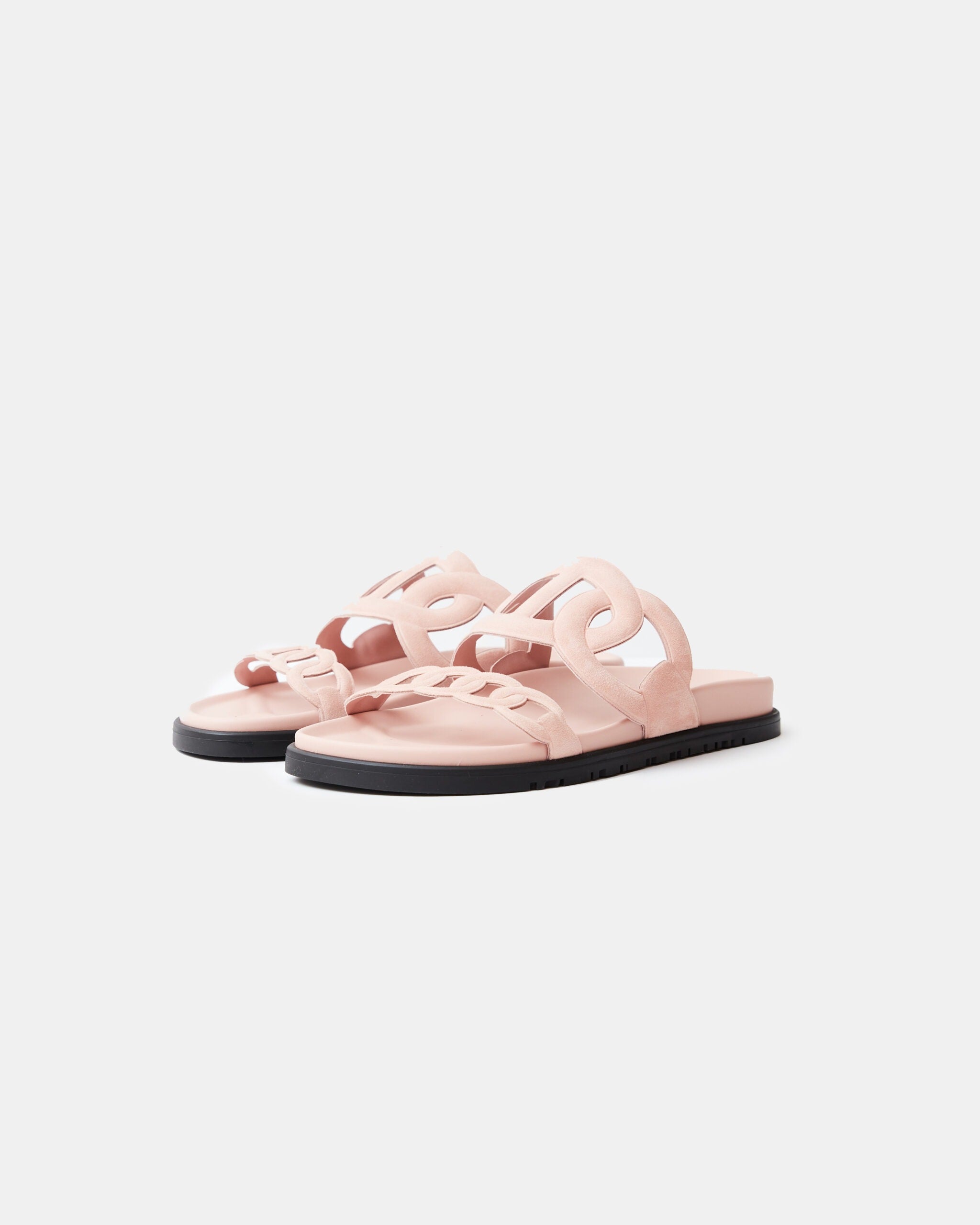Hermès Extra Rose Opaline Chevre Velours Sandals