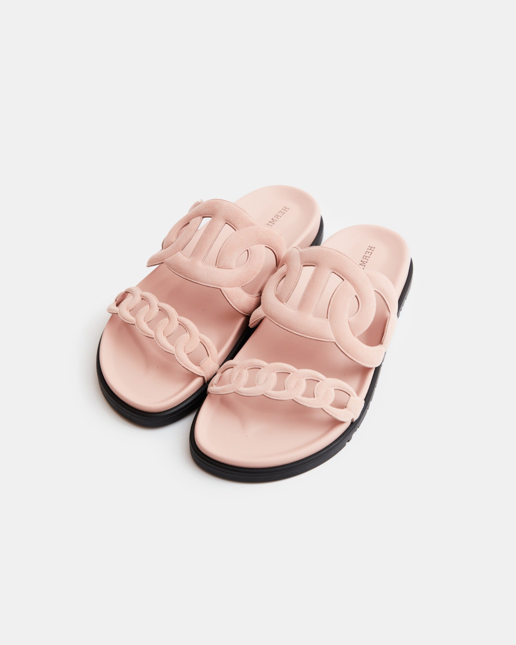 Hermès Extra Rose Opaline Chevre Velours Sandals