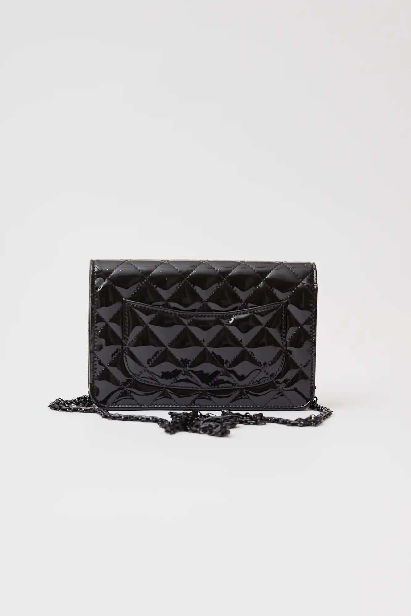 Chanel 2.55 Wallet On Chain Black Patent Calfskin Black Metal