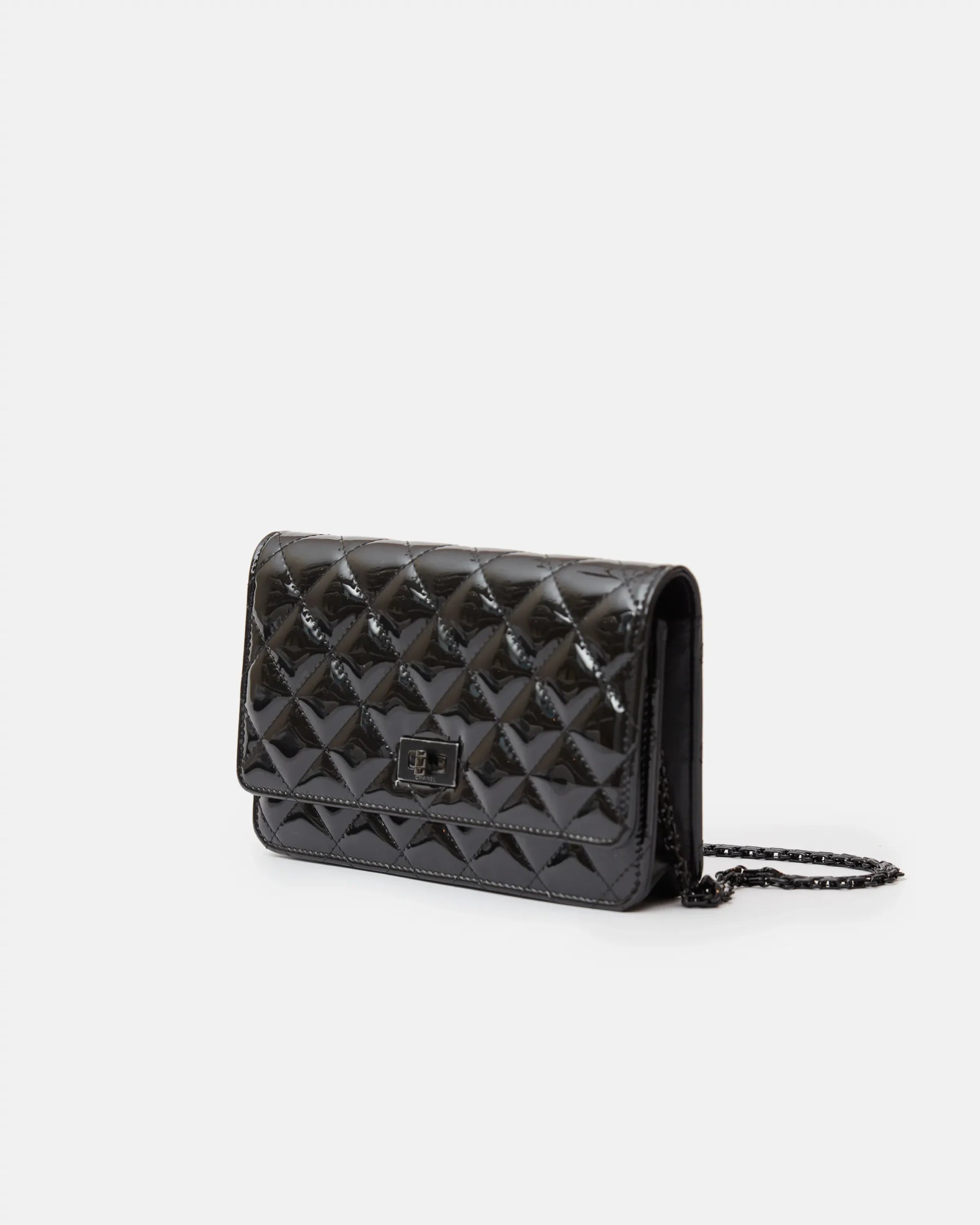Chanel 2.55 Wallet on Chain Black Patent Calfskin So Blac