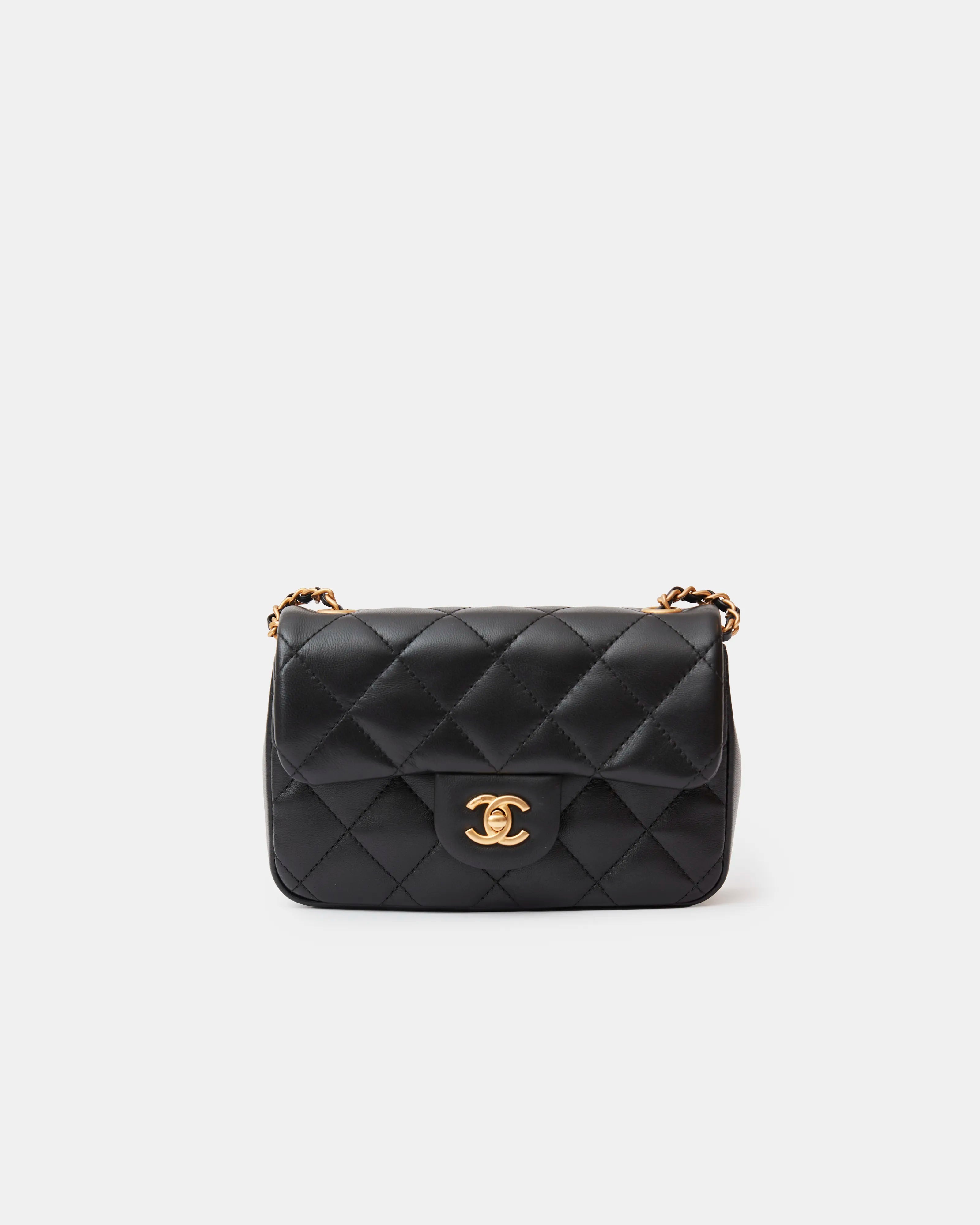 Chanel Mini Flap Bag Black Lambskin Gold-Tone Metal with Heart Chain