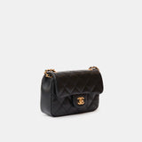Chanel Mini Flap Bag Black Lambskin Gold-Tone Metal with Heart Chain