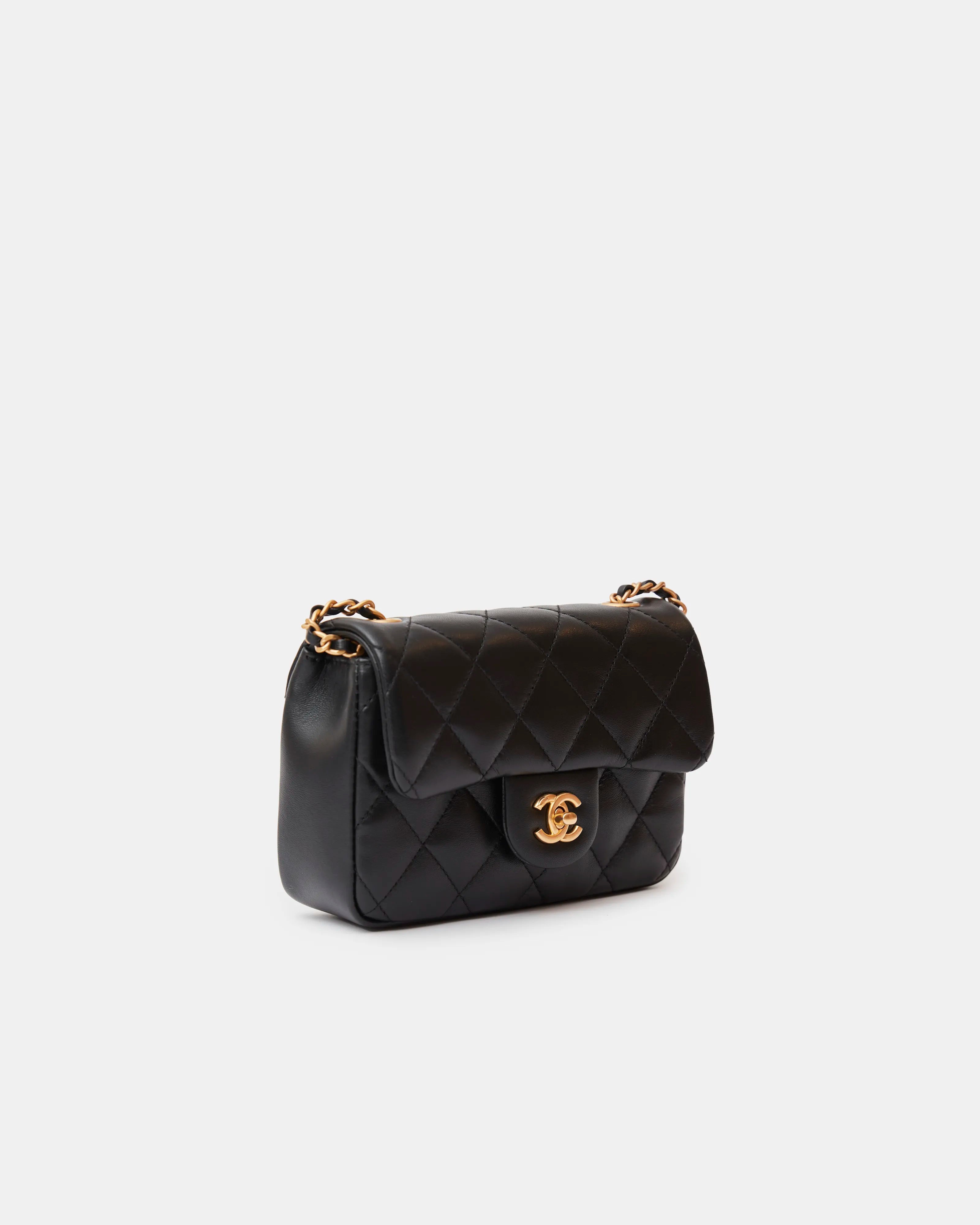 Chanel Mini Flap Bag Black Lambskin Gold-Tone Metal with Heart Chain