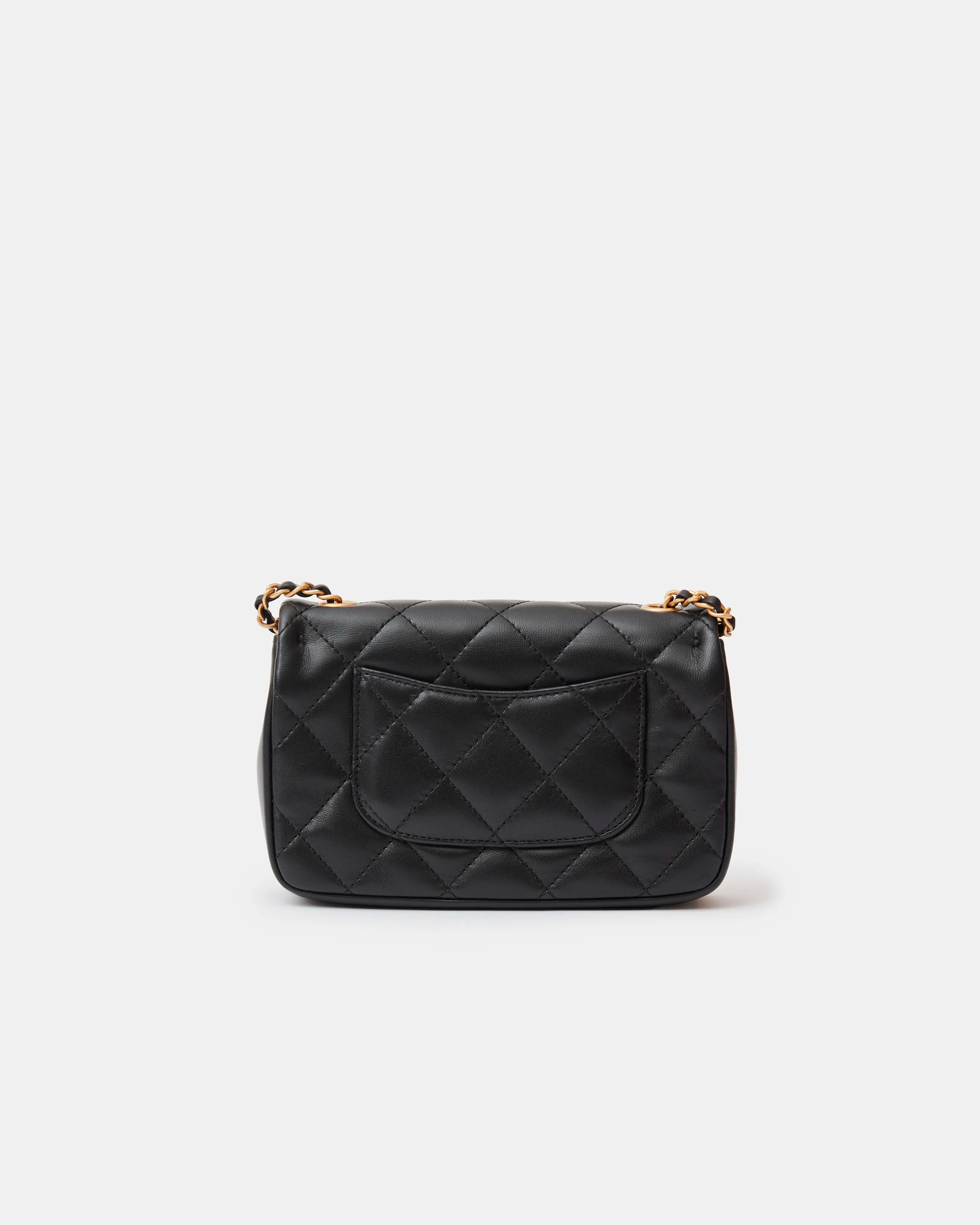 Chanel Mini Flap Bag Black Lambskin Gold-Tone Metal with Heart Chain