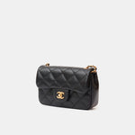 Chanel Mini Flap Bag Black Lambskin Gold-Tone Metal with Heart Chain