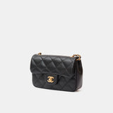 Chanel Mini Flap Bag Black Lambskin Gold-Tone Metal with Heart Chain