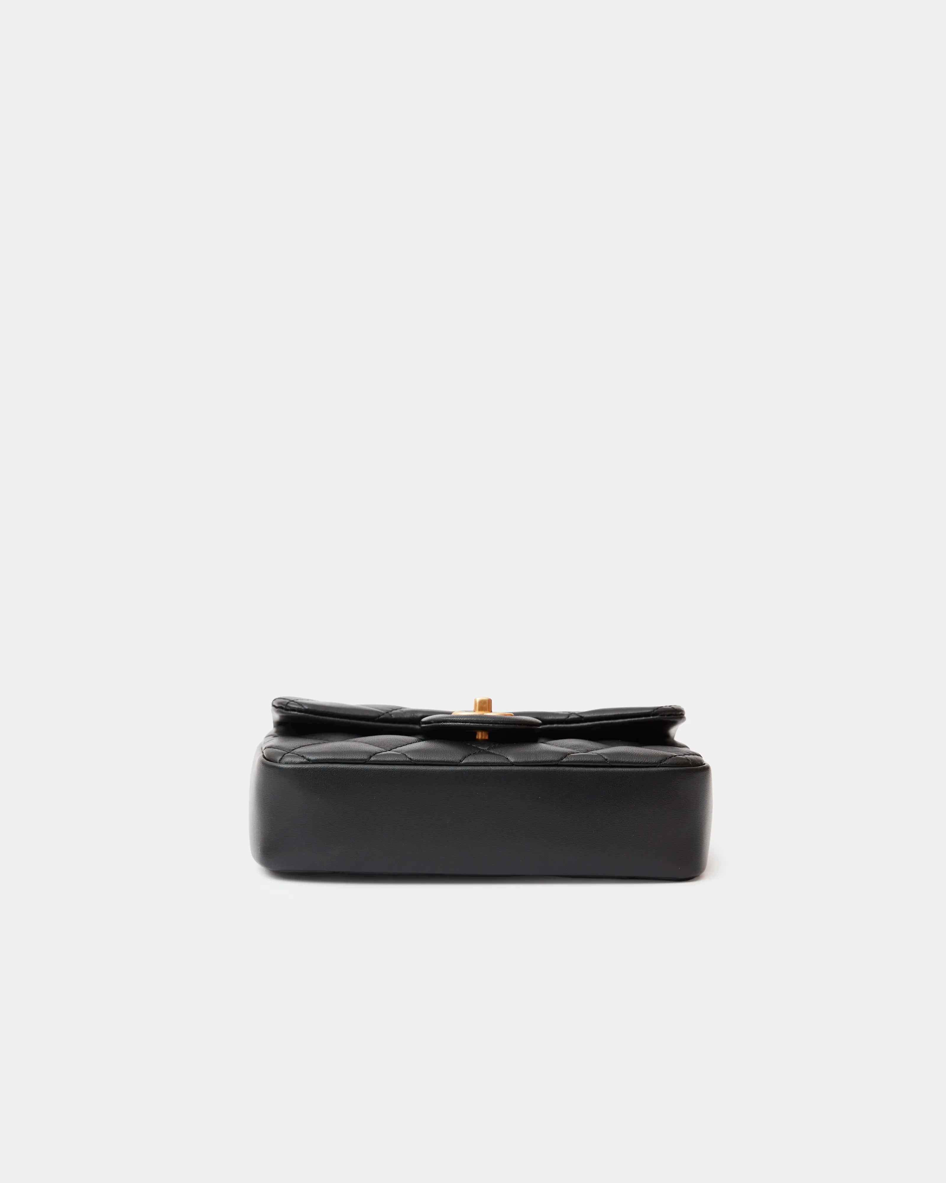 Chanel Mini Flap Bag Black Lambskin Gold-Tone Metal with Heart Chain