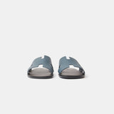 Hermes Izmir Bleu Canard/ Marron Ebene Epsom Sandals