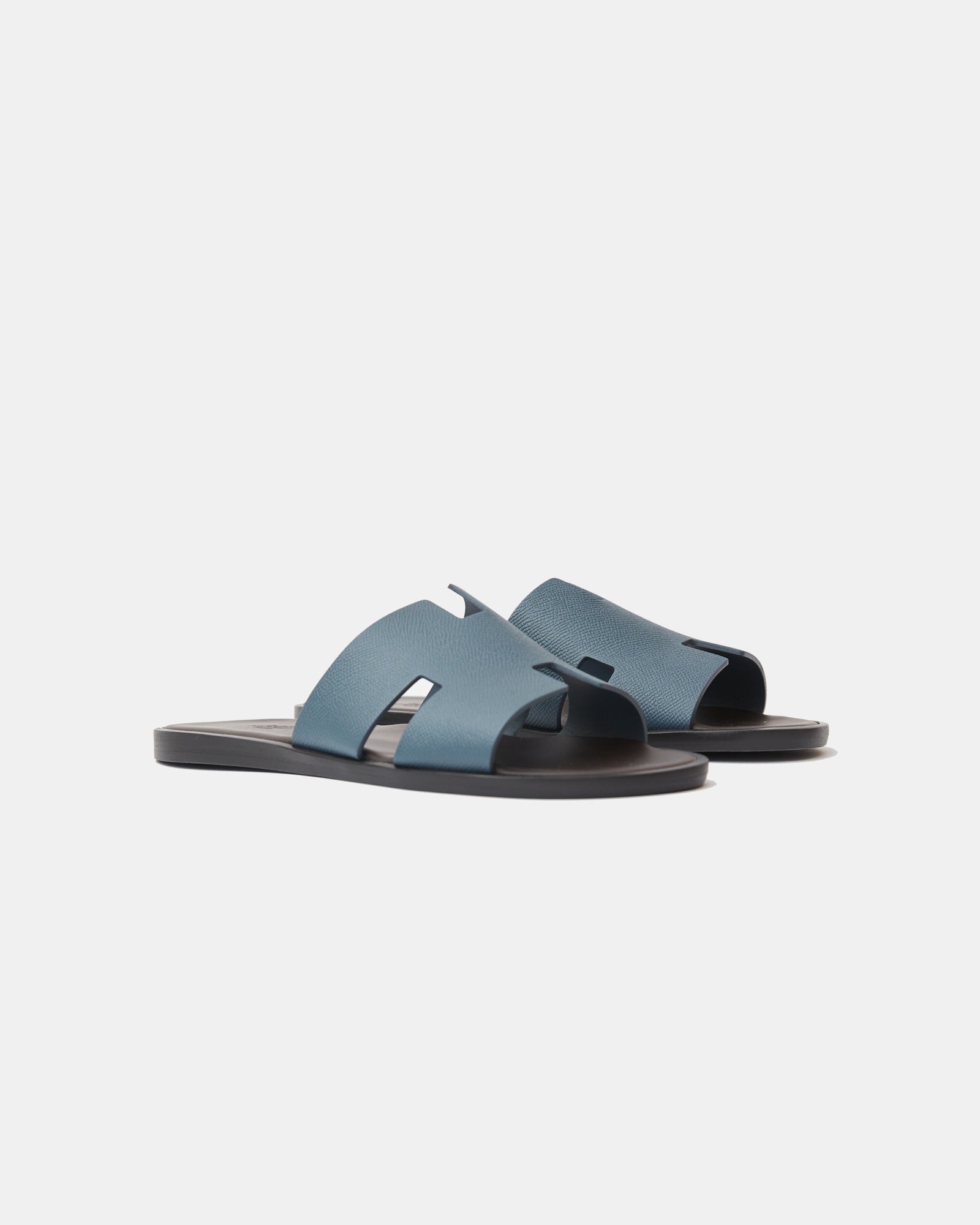 Hermes Izmir Bleu Canard/ Marron Ebene Epsom Sandals