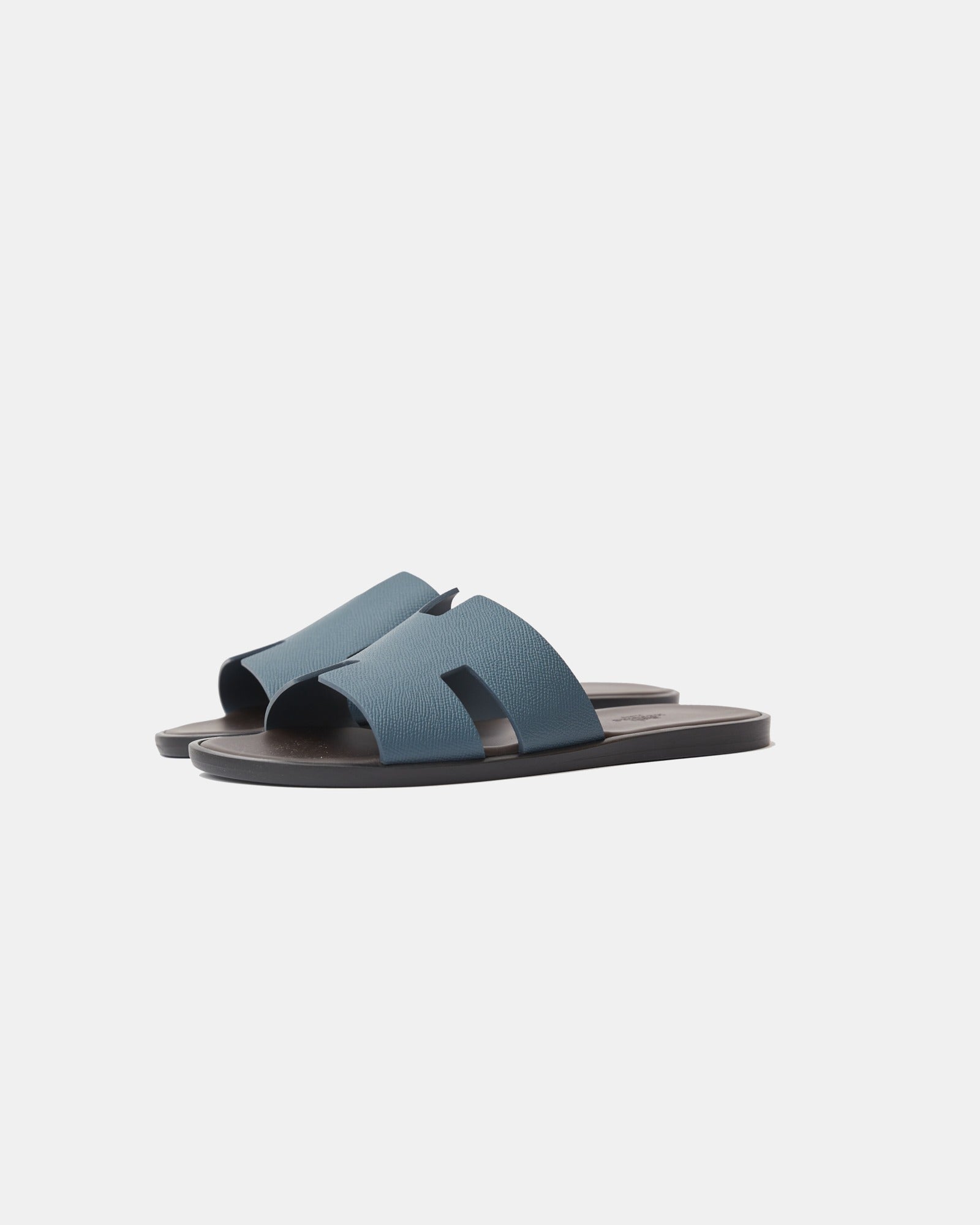 Hermes Izmir Bleu Canard/ Marron Ebene Epsom Sandals