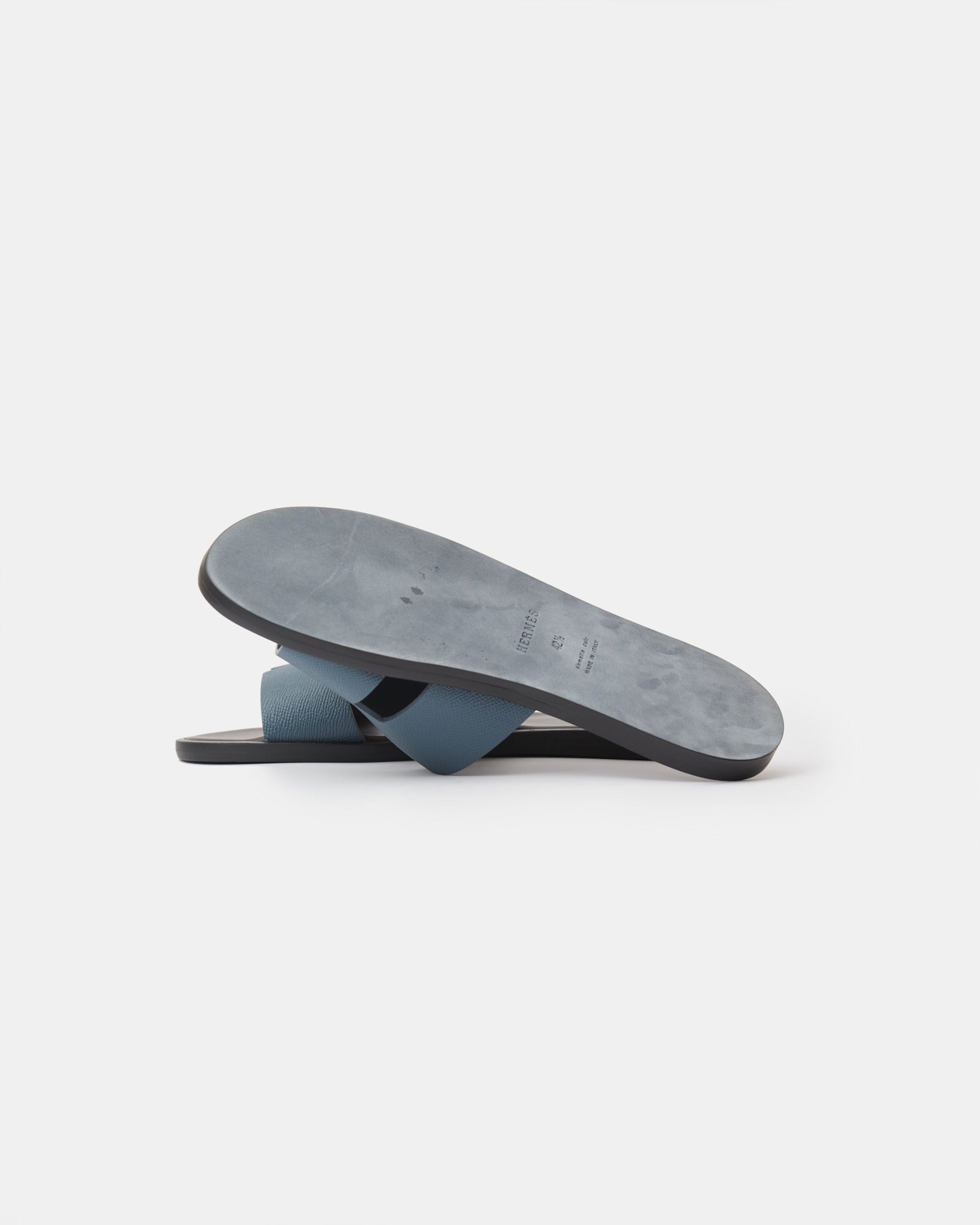 Hermes Izmir Bleu Canard/ Marron Ebene Epsom Sandals