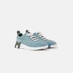 Hermès Bouncing Bleu Pinede Parachute Fabric Suede Sneakers