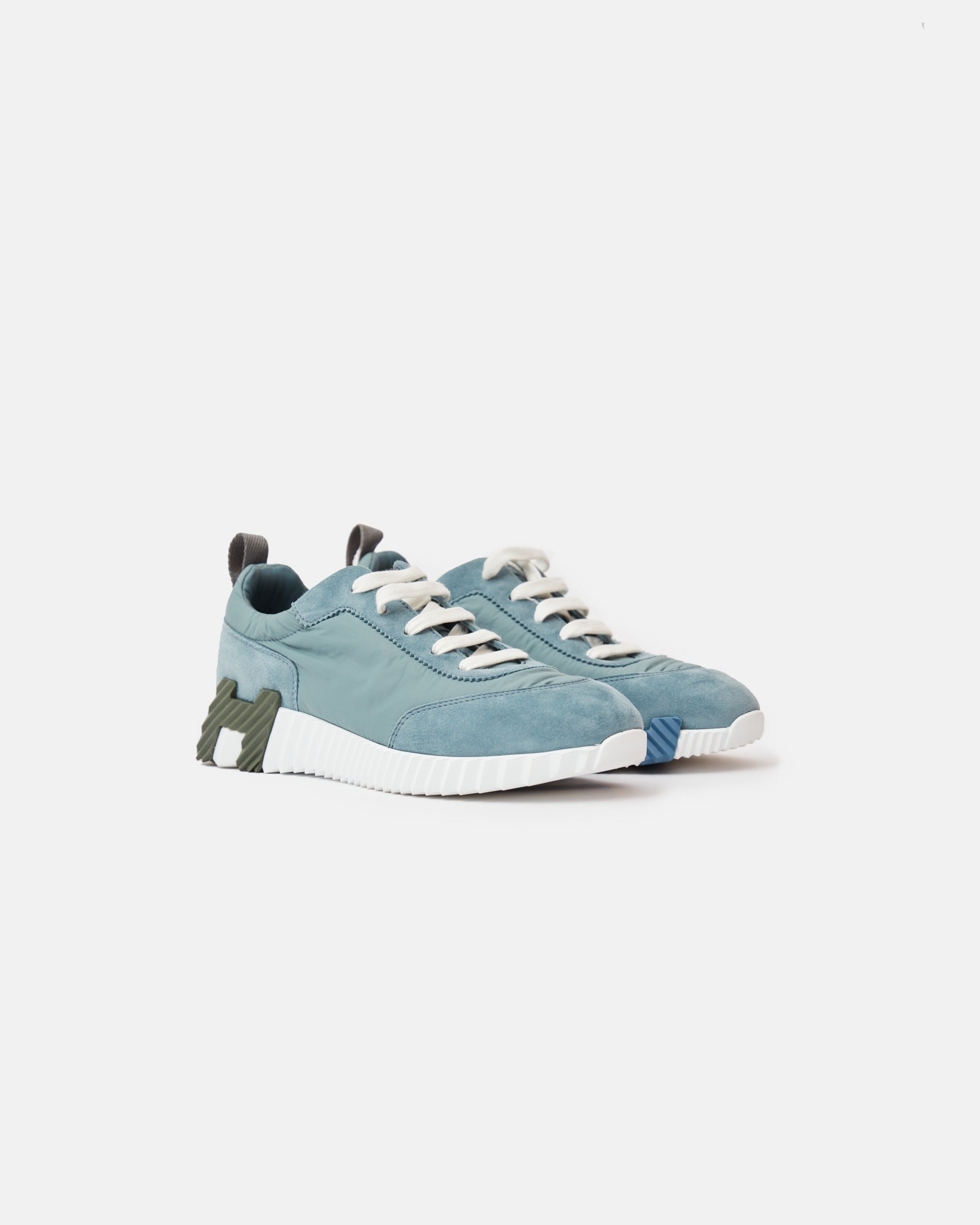 Hermès Bouncing Bleu Pinede Parachute Fabric Suede Sneakers