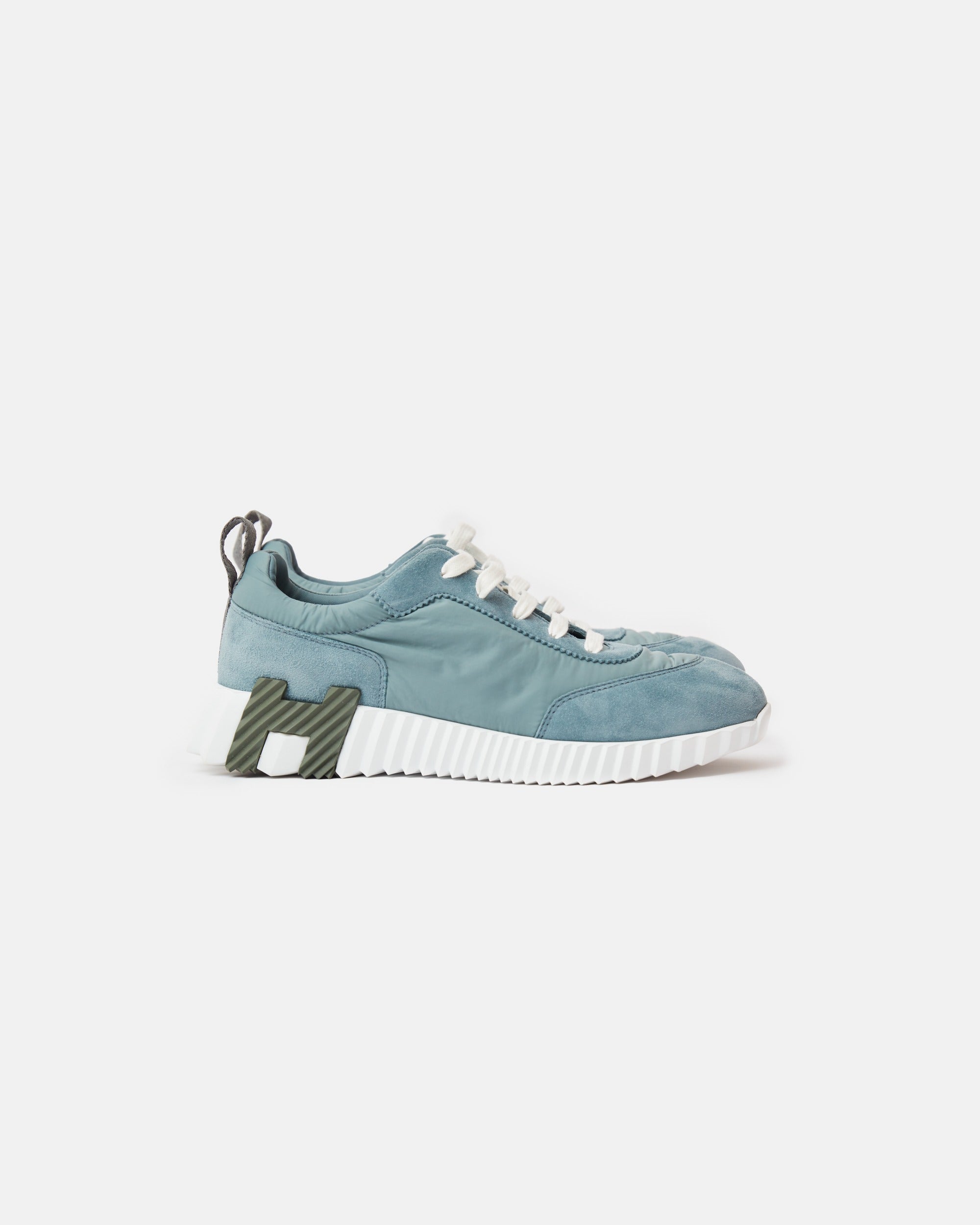 Hermès Bouncing Bleu Pinede Parachute Fabric Suede Sneakers