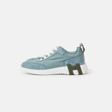 Hermès Bouncing Bleu Pinede Parachute Fabric Suede Sneakers