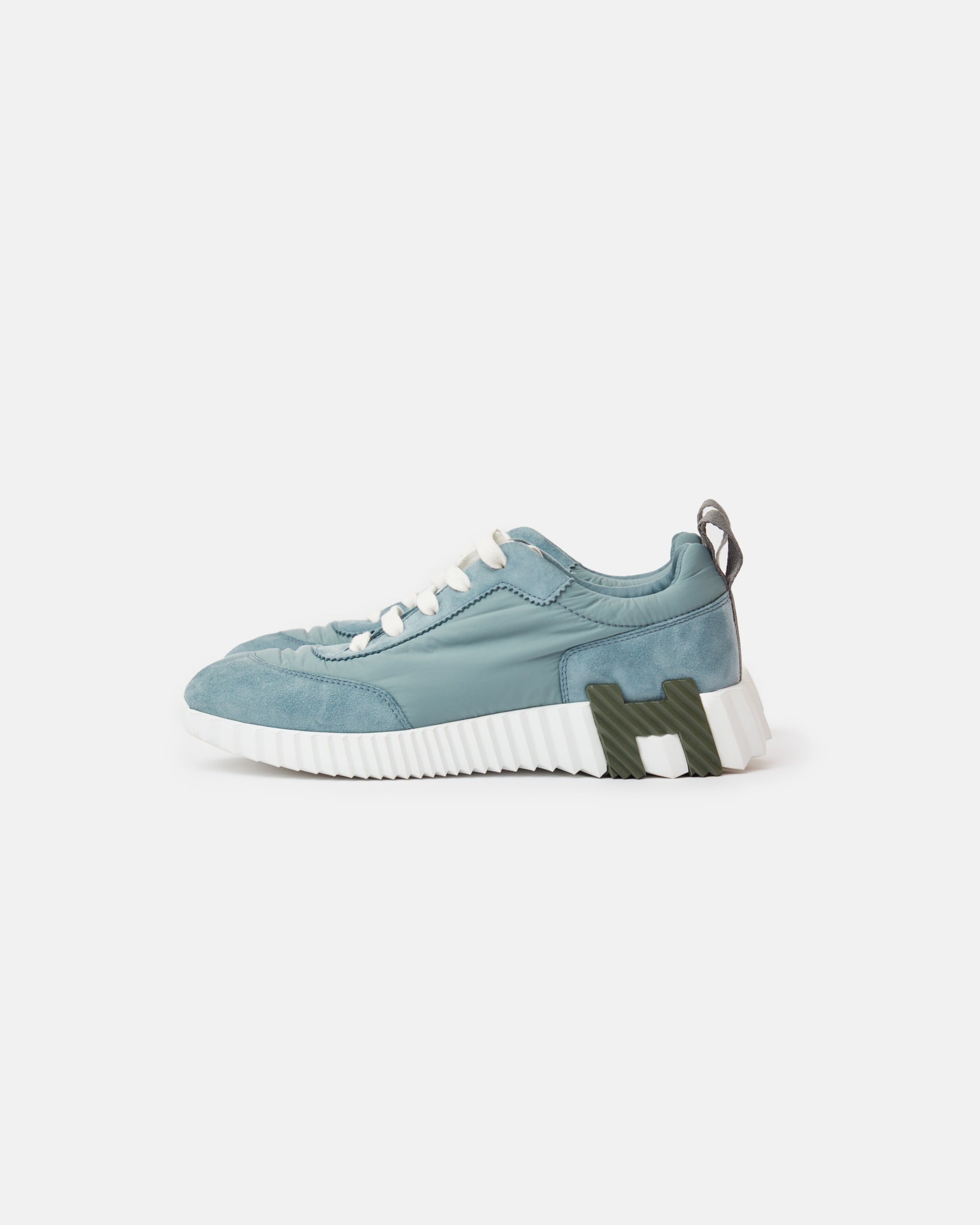 Hermès Bouncing Bleu Pinede Parachute Fabric Suede Sneakers