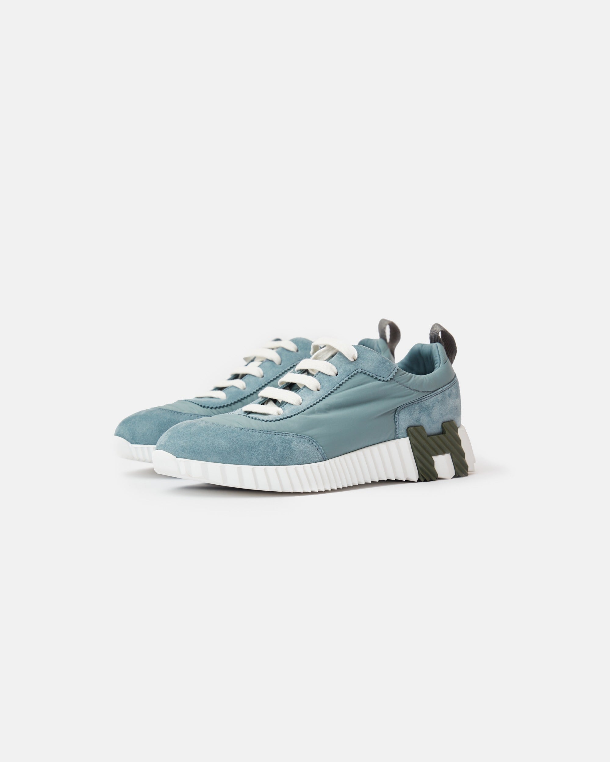 Hermès Bouncing Bleu Pinede Parachute Fabric Suede Sneakers