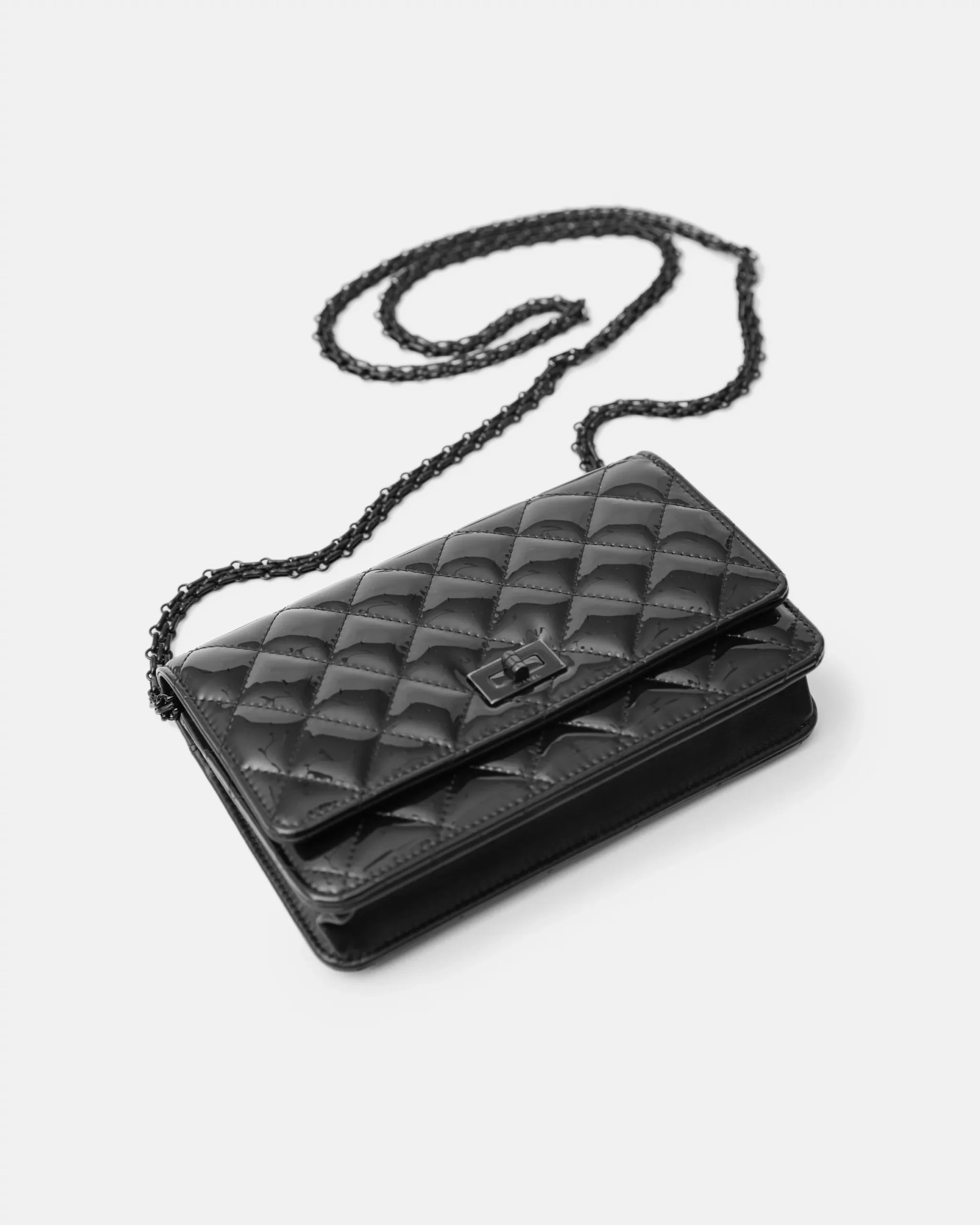Chanel 2.55 Wallet on Chain Black Patent Calfskin So Blac