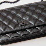 Chanel 2.55 Wallet On Chain Black Patent Calfskin Black Metal