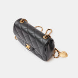 Chanel Mini Flap Bag Black Lambskin Gold-Tone Metal with Heart Chain