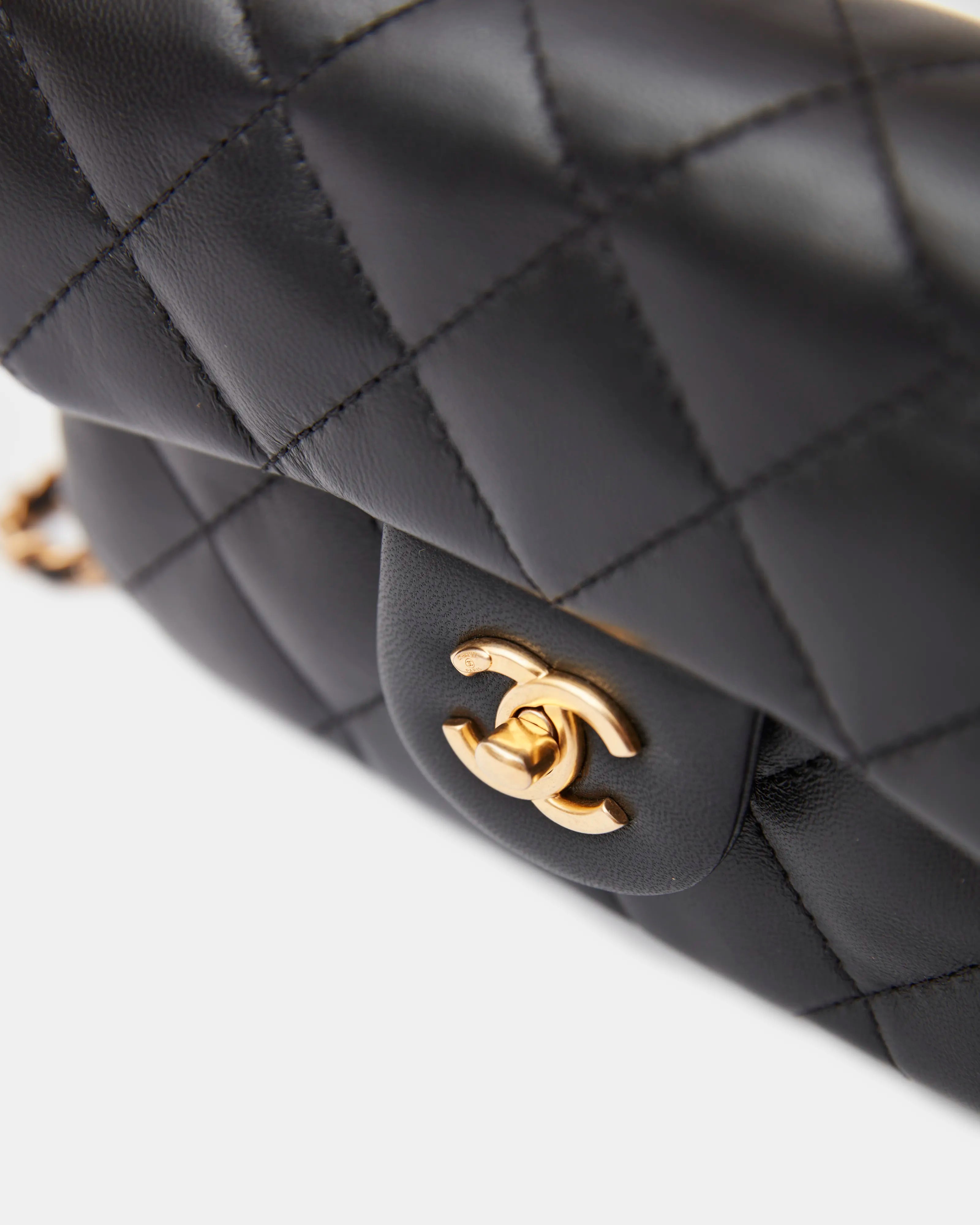 Chanel Mini Flap Bag Black Lambskin Gold-Tone Metal with Heart Chain