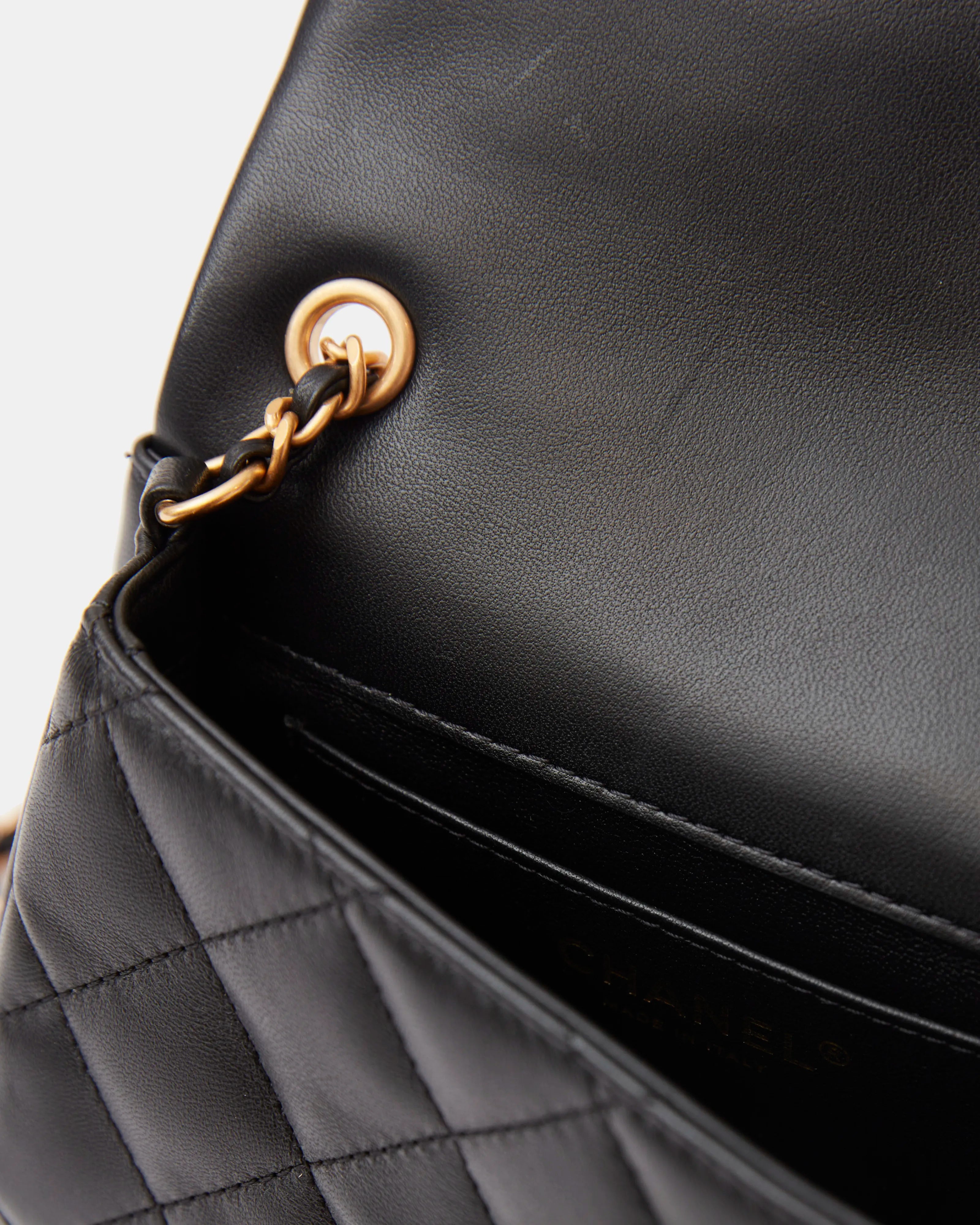 Chanel Mini Flap Bag Black Lambskin Gold-Tone Metal with Heart Chain