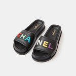 Chanel Black Multicolor Lambskin Mules
