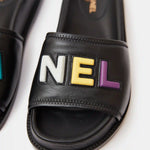 Chanel Black Multicolor Lambskin Mules