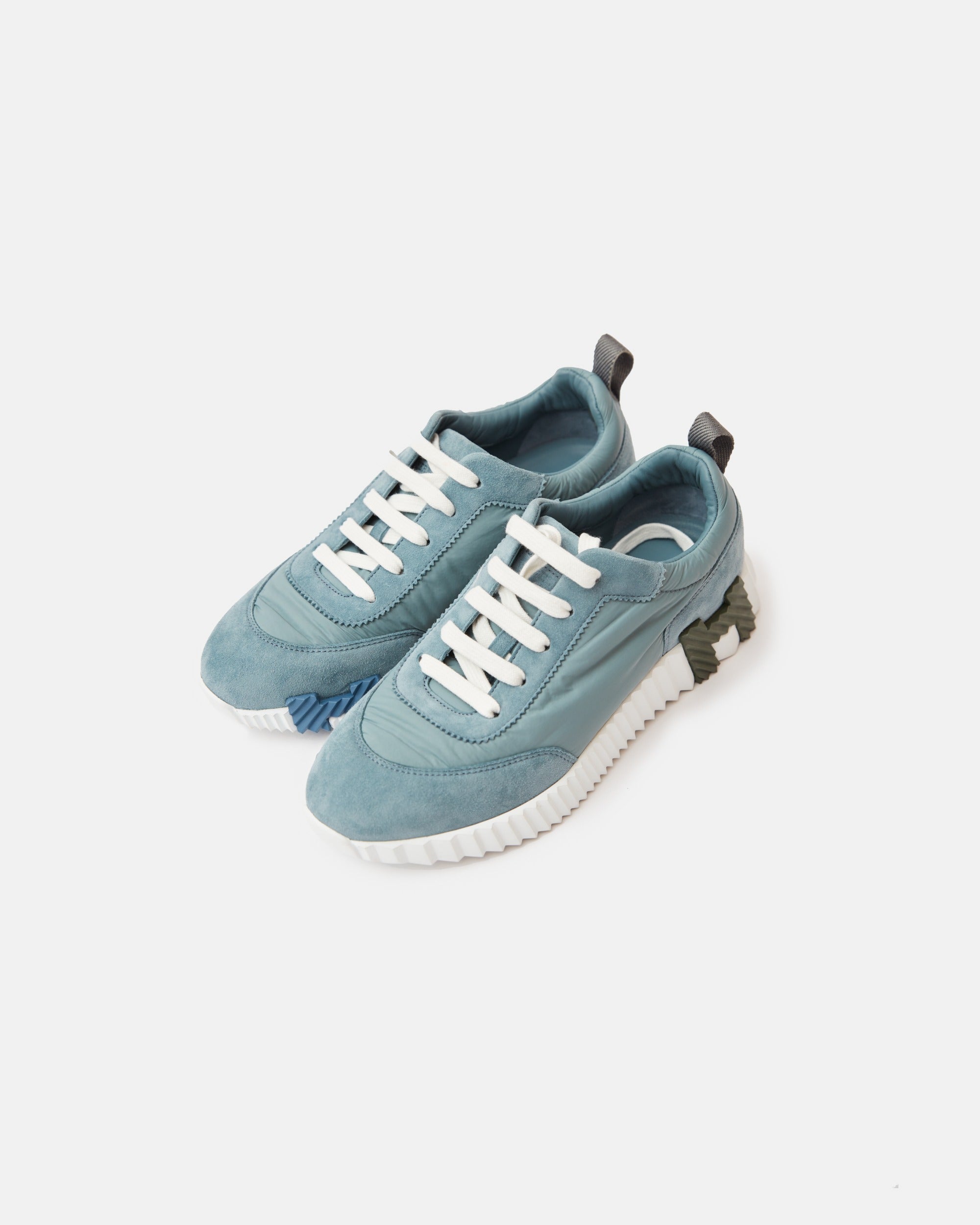 Hermès Bouncing Bleu Pinede Parachute Fabric Suede Sneakers