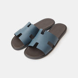 Hermes Izmir Bleu Canard/ Marron Ebene Epsom Sandals