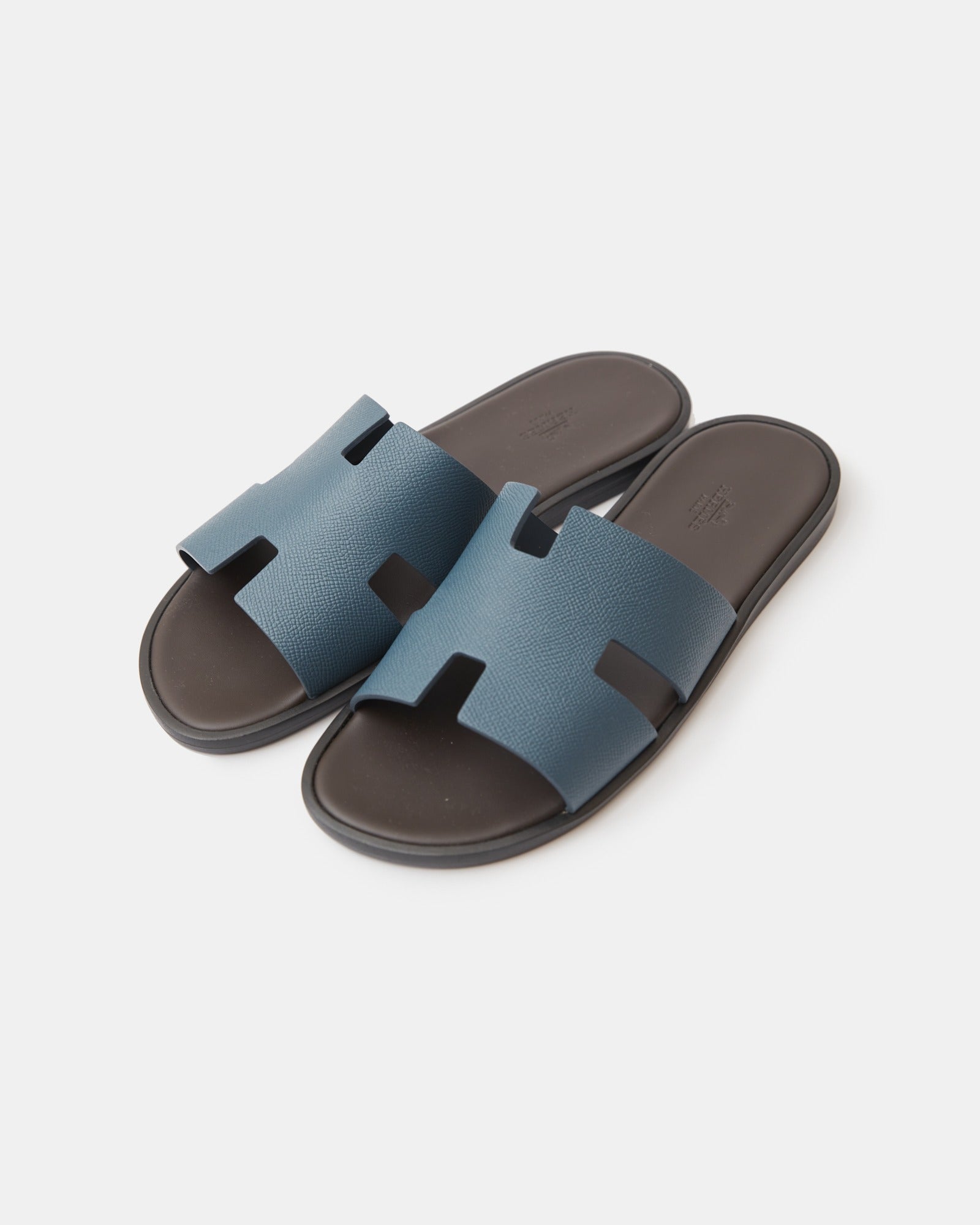 Hermes Izmir Bleu Canard/ Marron Ebene Epsom Sandals
