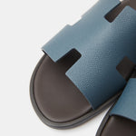 Hermes Izmir Bleu Canard/ Marron Ebene Epsom Sandals