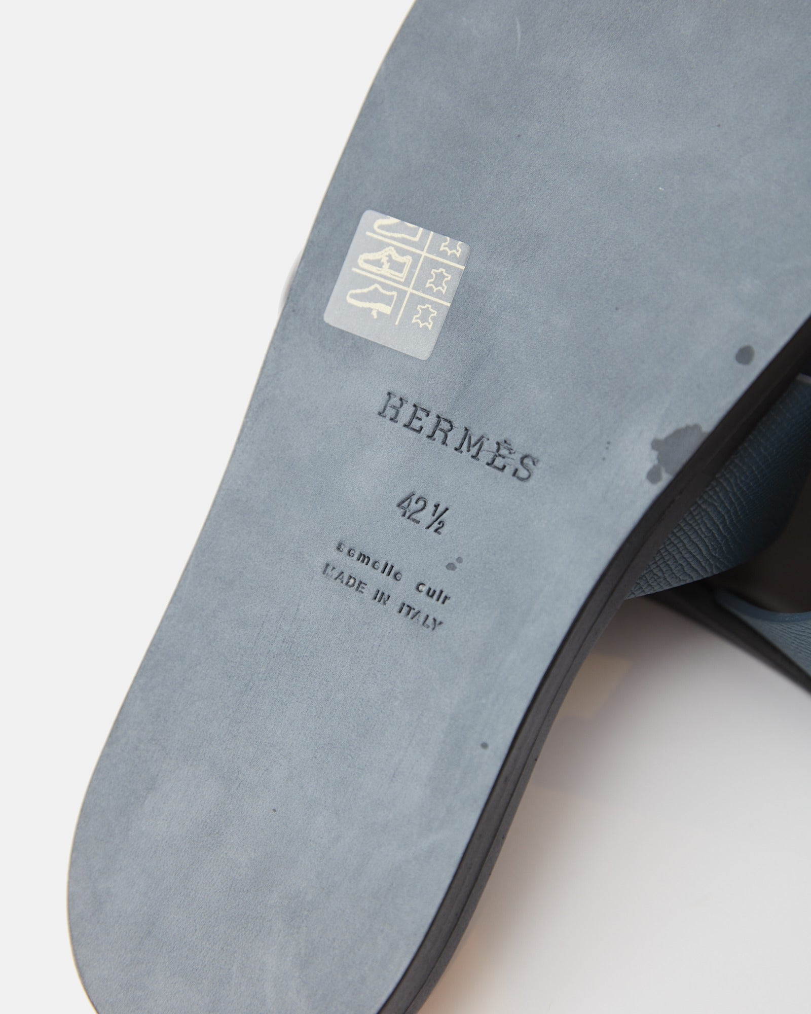 Hermes Izmir Bleu Canard/ Marron Ebene Epsom Sandals
