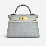Hermès Kelly Mini 20 Gris Perle/Vert d'Eau Matte Alligator GHW