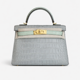 Hermès Kelly Mini 20 Gris Perle/Vert d'Eau Matte Alligator GHW