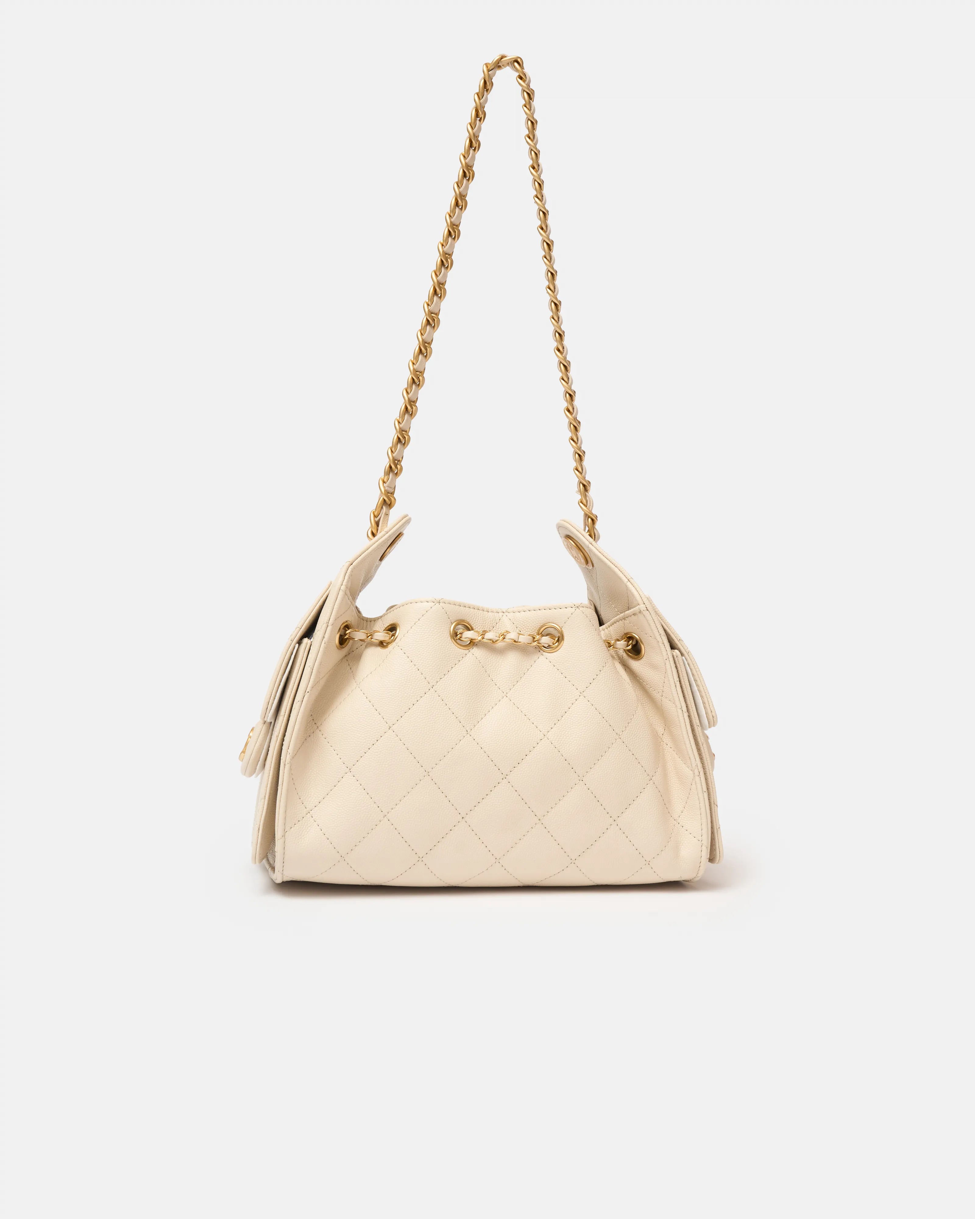 Chanel 25 shoulder bag in beige color and grained calfskin material in GHW 