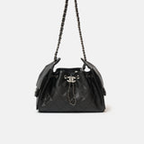 Chanel 25 shoulder bag in black color and grained calfskin material in PHW 