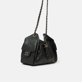 Chanel 25 shoulder bag in black color and grained calfskin material in PHW 