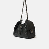Chanel 25 shoulder bag in black color and grained calfskin material in PHW 