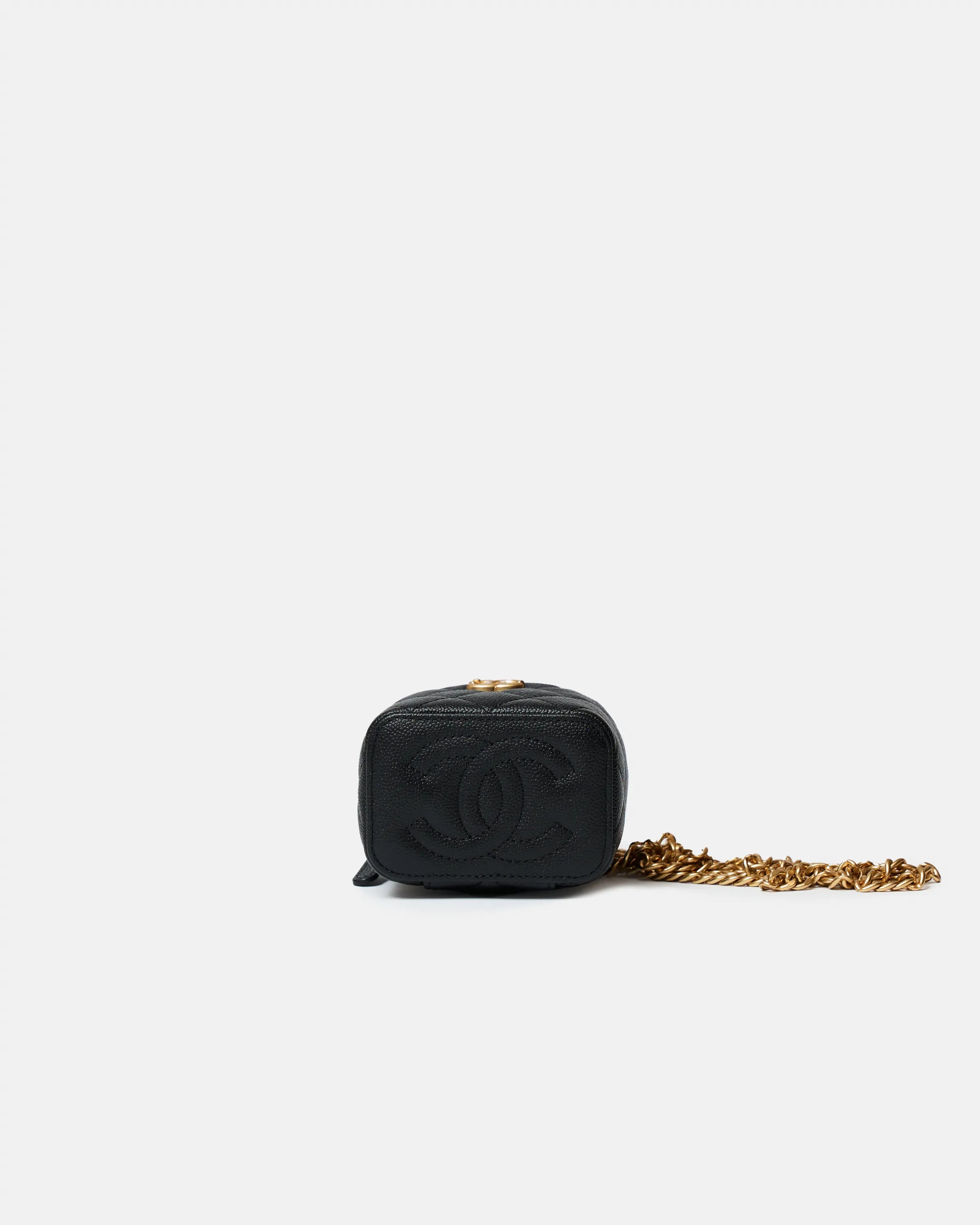 Chanel Mini Vanity Case Black Caviar Aged Gold Hardware
