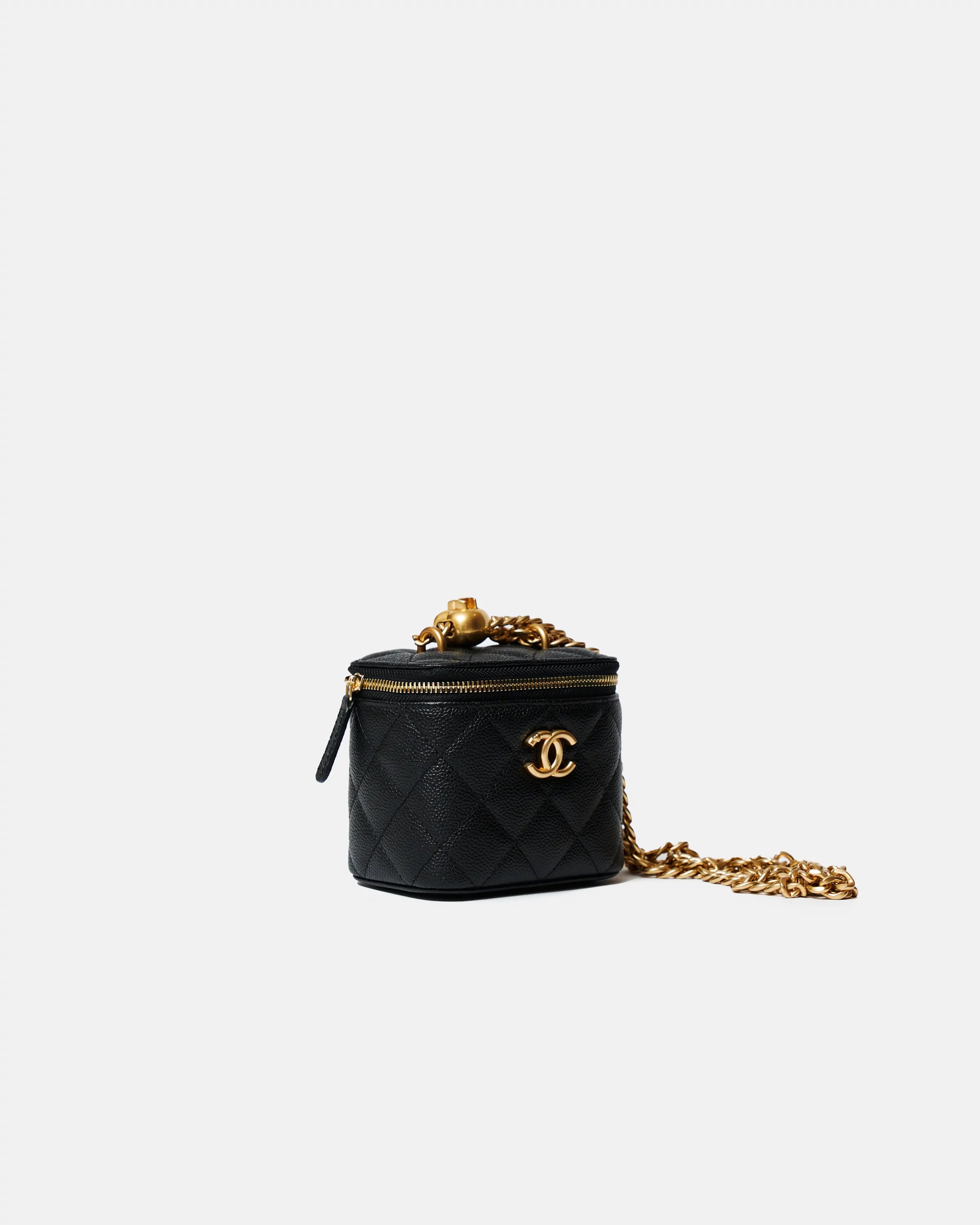 Chanel Mini Vanity Case Black Caviar Aged Gold Hardware