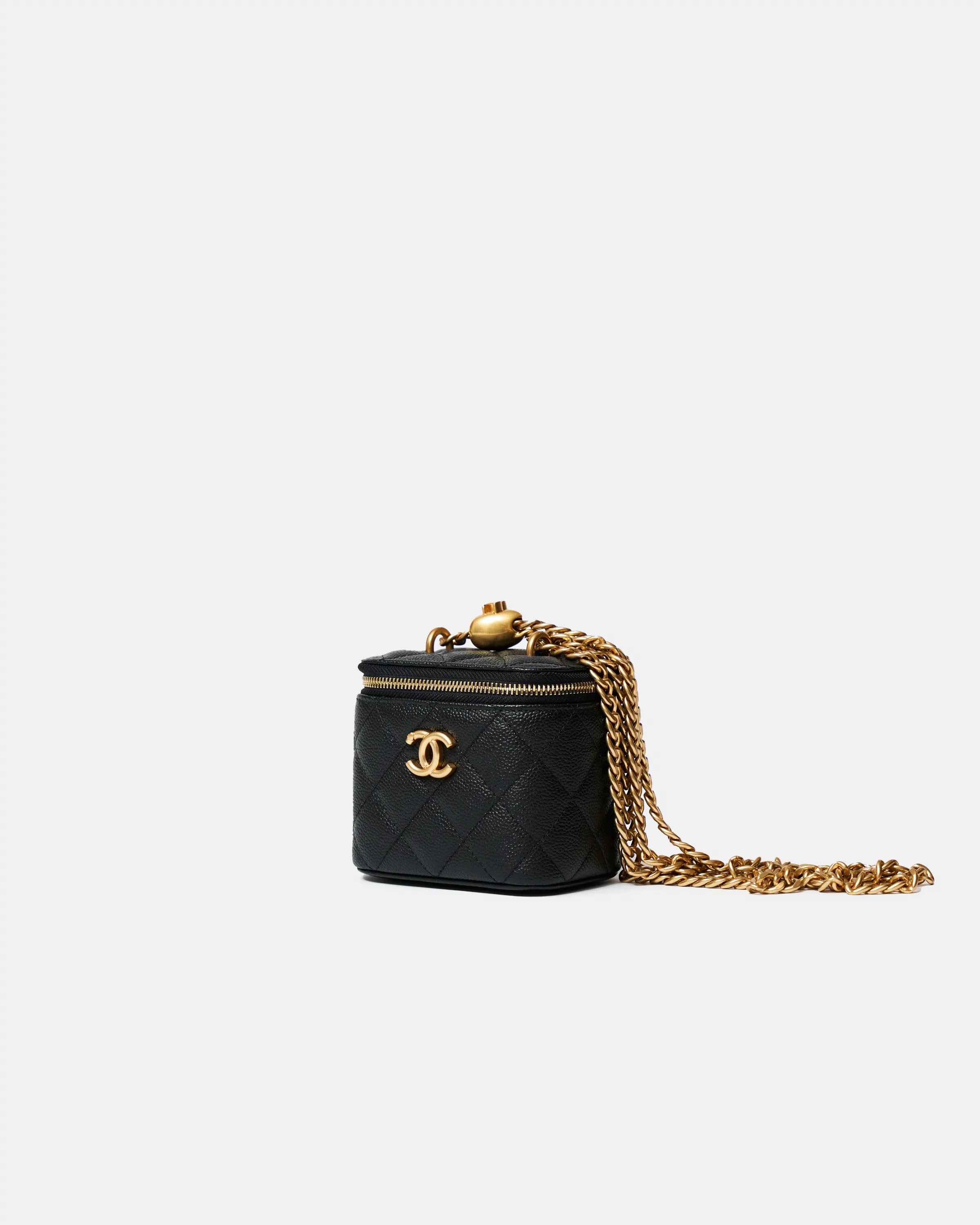 Chanel Mini Vanity Case Black Caviar Aged Gold Hardware
