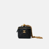 Chanel Mini Vanity Case Black Caviar Aged Gold Hardware