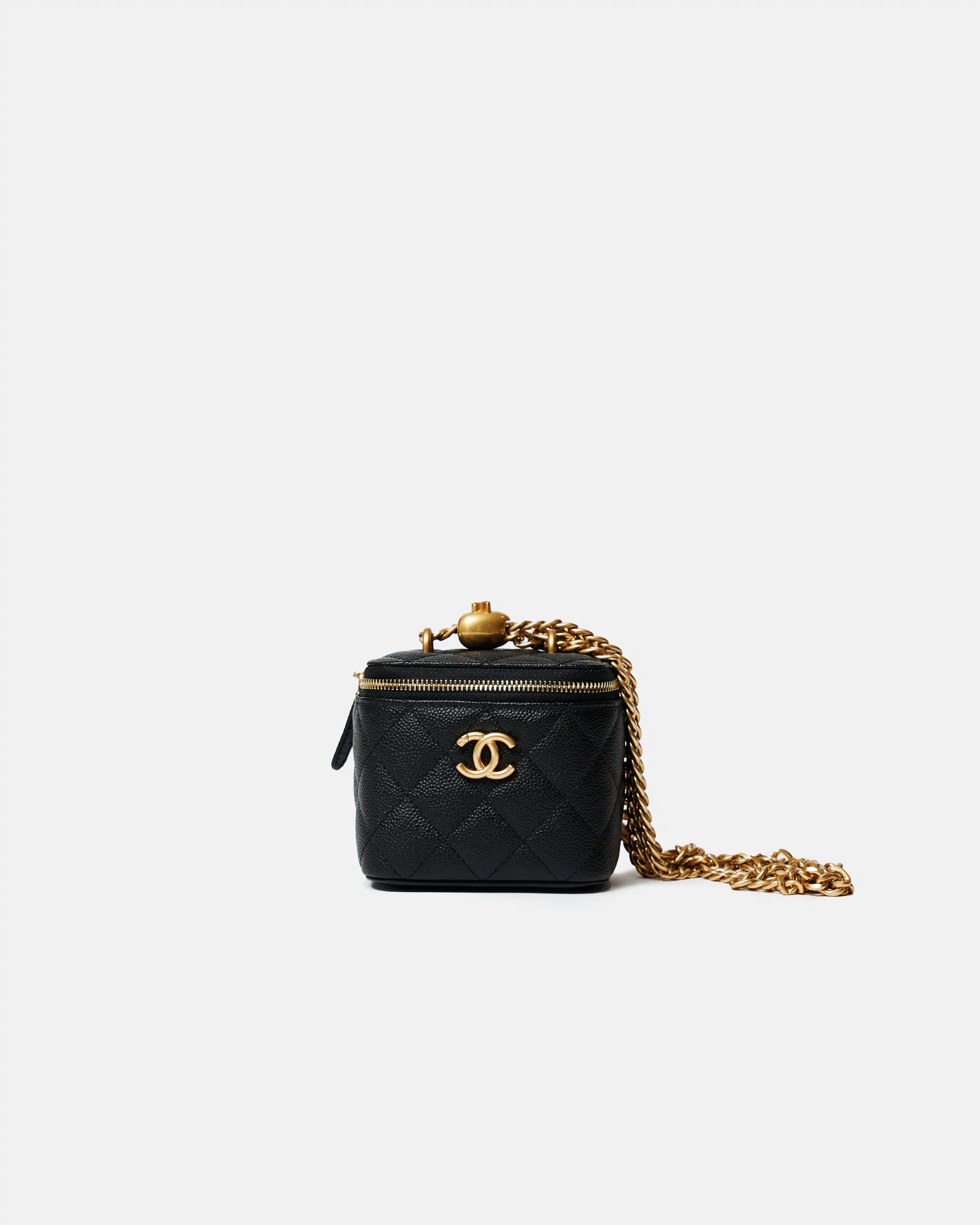 Chanel Mini Vanity Case Black Caviar Aged Gold Hardware