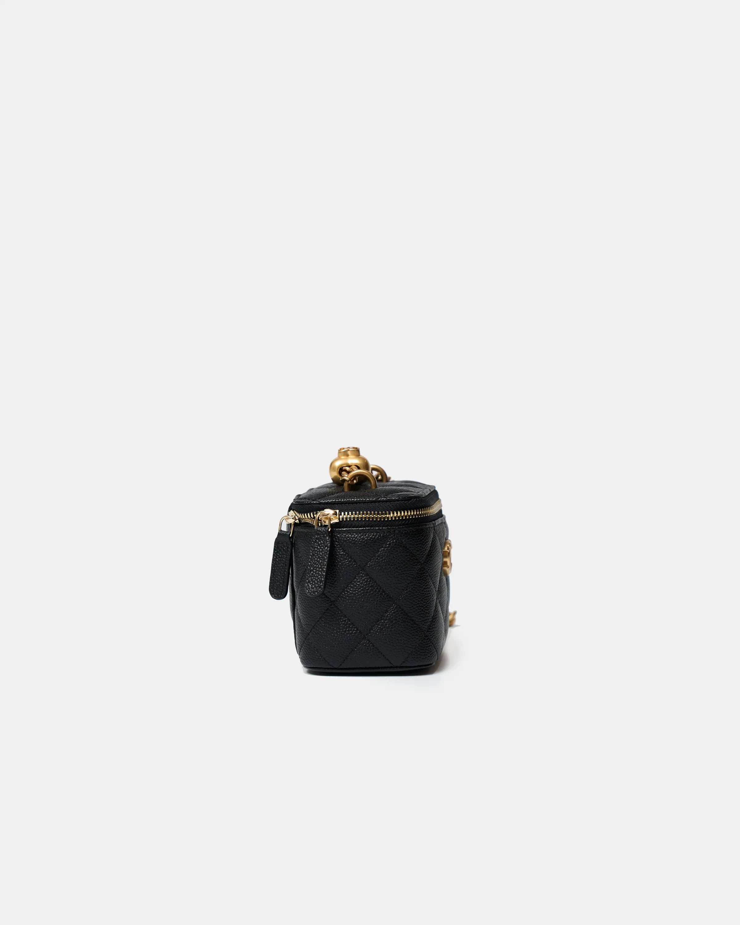 Chanel Mini Vanity Case Black Caviar Aged Gold Hardware