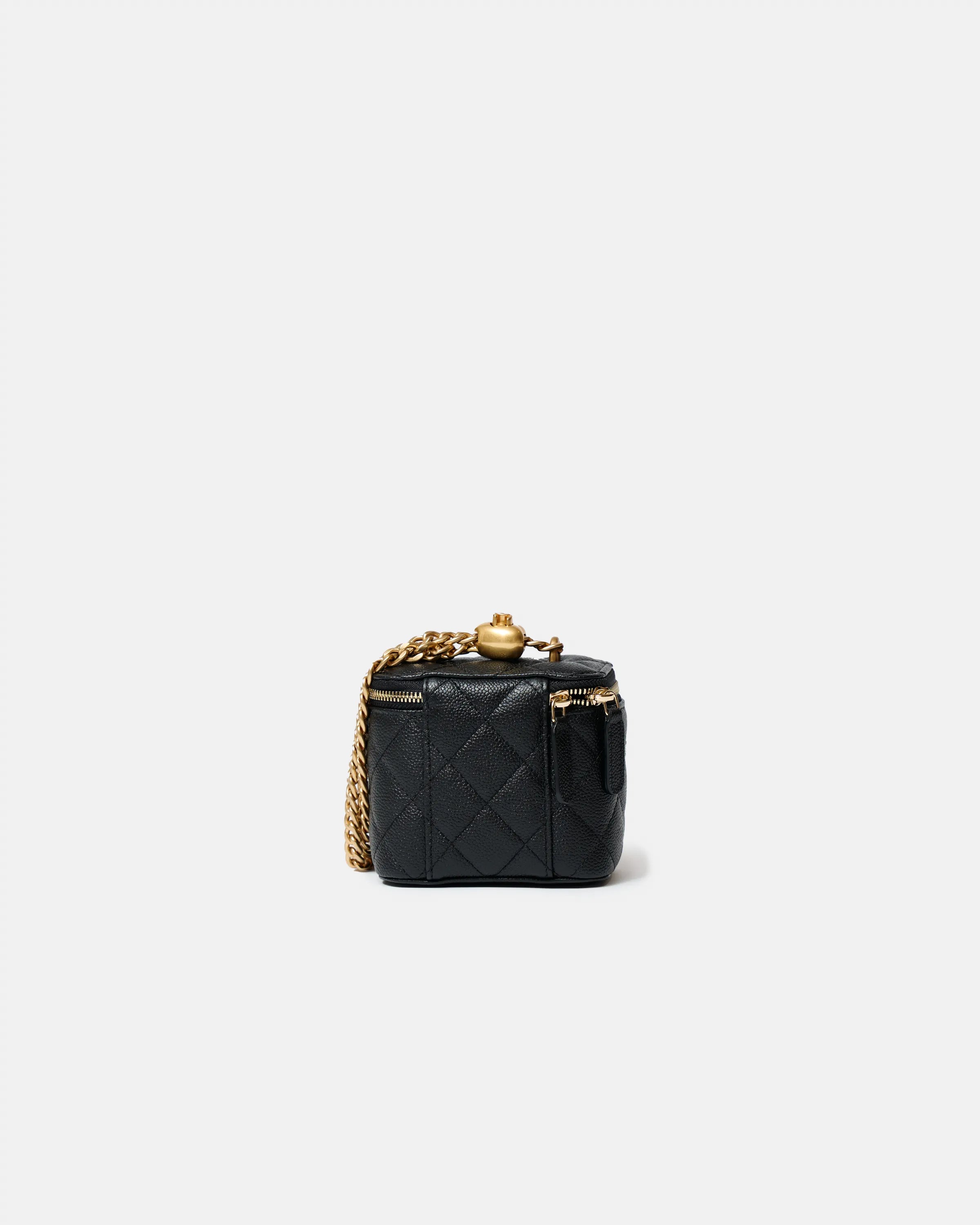 Chanel Mini Vanity Case Black Caviar Aged Gold Hardware