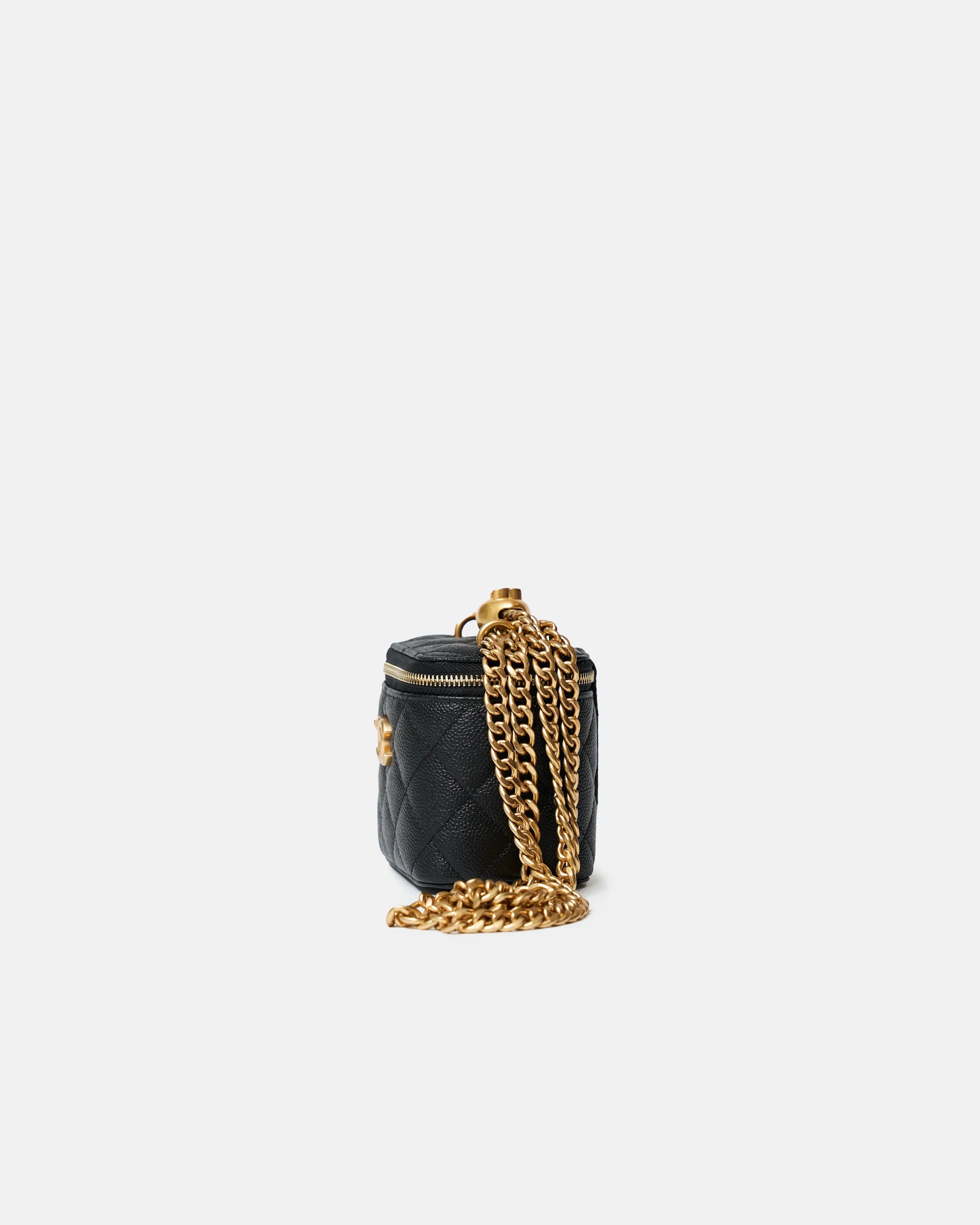 Chanel Mini Vanity Case Black Caviar Aged Gold Hardware