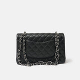 Chanel Classic Double Flap Medium Black Lambskin Silver-Tone Metal
