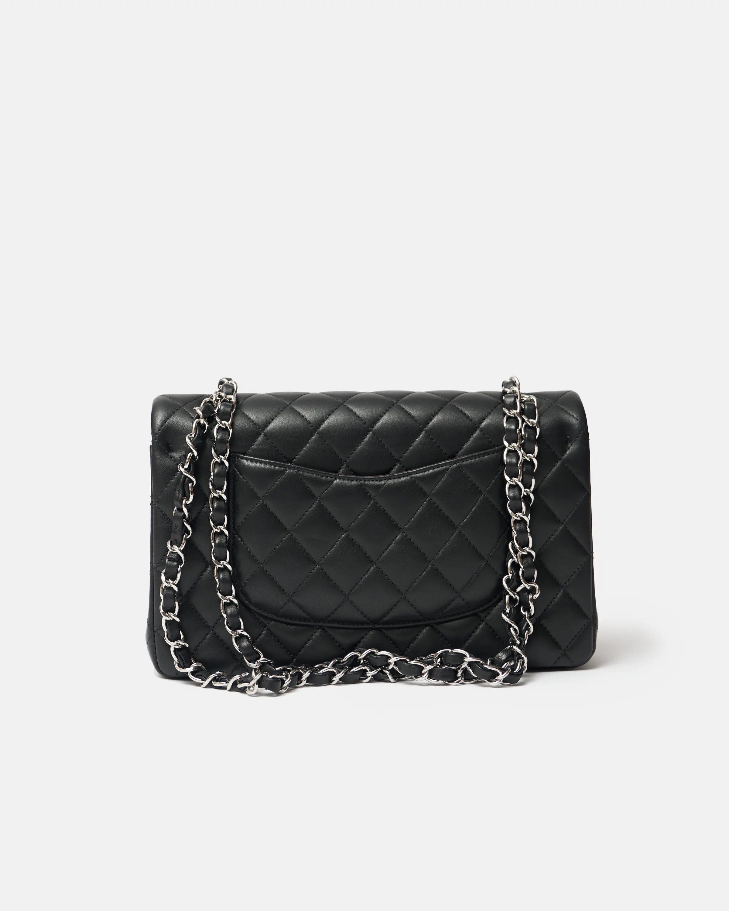 Chanel Classic Double Flap Medium Black Lambskin Silver-Tone Metal